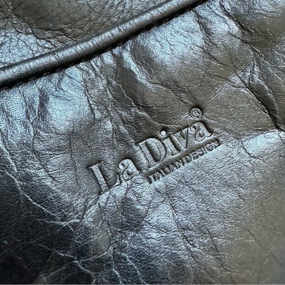 Vintage La Diva Black Italian Design Leather Purse Shoulder Bag - Made in Italy - Picture 14 of 16
